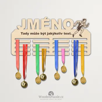 věšák na medaile WoodenPuzzle.cz Věšák na medaile - štafetový běh - muž Velikost: 30 cm