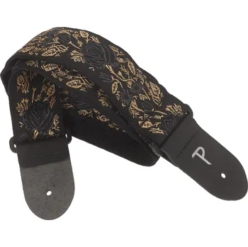 Kytarový popruh Perri's Leathers 7635 Jacquard Black/Gold Roses + prodloužená záruka 3 roky