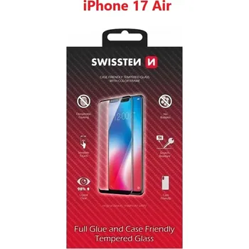 Sklo Swissten Full Glue iPhone Air – černé (SWISSTEN Full Glue Color Frame Case Friendly pro Apple iPhone Air – černé ochranné tvrzené sklo, celoplošné lepení, 9H tvrdost, kompatibilní s pouzdry)