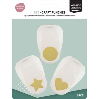 Dětské razítko Vaessen Creative Sada 3ks raznic kruh, hvězda, srdce 2,2cm; 2,4cm; 2,5cm