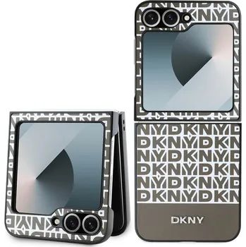 Pouzdro na mobilní telefon DKNY PU Leather Repeat Pattern Bottom Stripe Zadní Kryt pro Samsung Galaxy Z Flip 6/7 FE hnědý