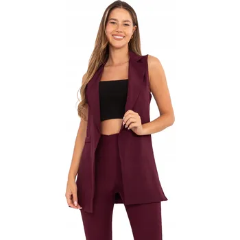 Dámská vesta Dámská Materiálová Vesta Elegantní Dlouhá s Límcem