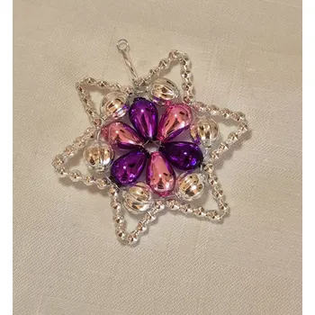 Vánoční ozdoba Vánoční hvězda "HUDEROVKA" - stříbrná/růžovofialová (vánoční ozdoby z dutých perlí)