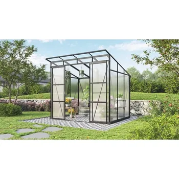 Skleník Skleník Vitavia Playa 5900 polykarbonát 6 mm 258 x 229,4 cm černý vč. základového rámu