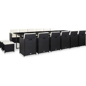 Zahradní sestava vidaXL Marketos 17dílný zahradní jídelní set s poduškami polyratan černý