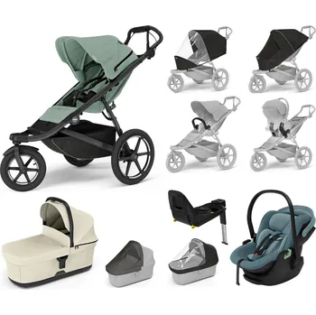 Kočárek Originální set THULE 10 v 1 Mist Green,Soft Beige, Mid Blue Celoodpružený ikonický kočárek do každého terénu