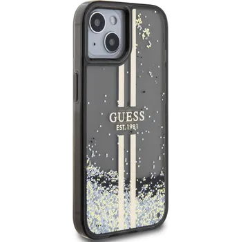 Pouzdro na mobilní telefon Zadní kryt Guess PC/TPU Liquid Glitter Gold Stripe Zadní pro Apple iPhone 15, black