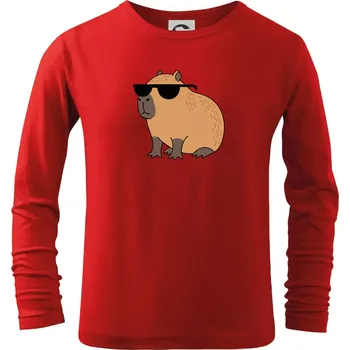 Chlapecké tričko Hustá kapybara - Triko dětské Long Sleeve - 122 cm/6 let ( Červená )
