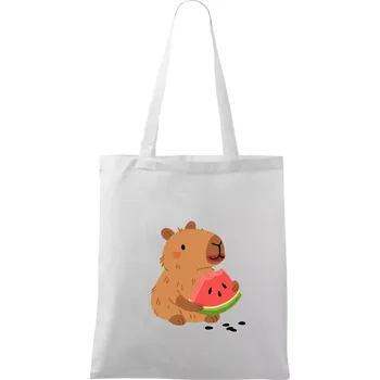 Nákupní taška Kapybara s melounem - Taška bavlněná - 42 x 38 cm ( Bílá )
