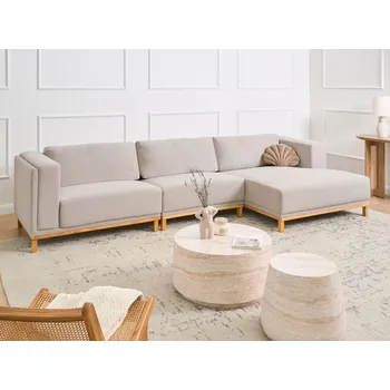 Pohovka Pohovka světle béžová polyesterové čalounění 5místná levostranná dřevěné nohy moderní styl obývací pokoj Beliani