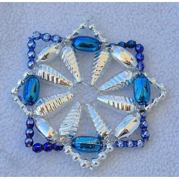 Vánoce Vánoční hvězda Ø7cm - stříbrná/modrá (vánoční ozdoby z dutých perlí)