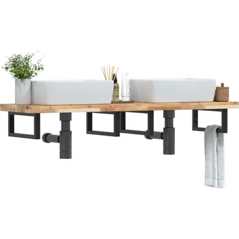 Koupelnový nábytek Deska pod umyvadlo nástěnná ocel a masivní akáciové dřevo Hnědá3302701