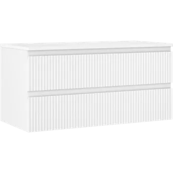 Koupelnový nábytek Mexen Rivel koupelnová skříňka pod umyvadlo 100 cm s deskou, 2 zásuvky, drážkovaná, bílá mat - 91A20-10047-2-BFFC01 Koupelnové skříňky