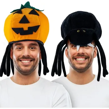 Karnevalový doplněk Oboustranná čepice pavouk dýně