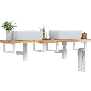 Koupelnový nábytek Deska pod umyvadlo nástěnná ocel a masivní akáciové dřevo Hnědá3302700