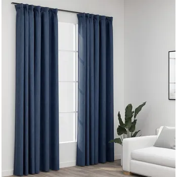 Závěs vidaXL Zatemňovací závěsy s háčky vzhled lnu 2 ks 140 x 225 cm [321165] Barva: Modrá