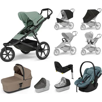 Kočárek Originální set THULE 10 v 1 Mist Green,Tinted Taupe, Mid Blue Celoodpružený ikonický kočárek do každého terénu