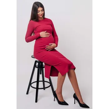 Těhotenské šaty Dvoudílné těhotenské a kojící šaty 3v1 Amise – amarantové, žebrované, bavlněné Velikost: S
