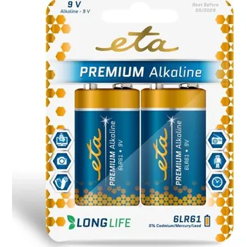 Článková baterie Baterie alkalická ETA PREMIUM ALKALINE 9V, 6LR61, blistr 2ks