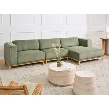 Pohovka Pohovka zelená manšestrové čalounění 5místná levostranná dřevěné nohy moderní styl obývací pokoj Beliani