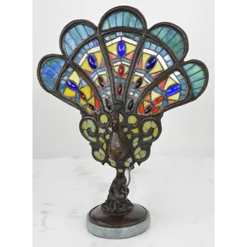 Stojací lampa Tiffany lampa - Páv na mramoru 2xE14