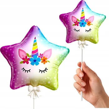 Balónek Fóliový balónek Jednorožec s tyčkou 32 cm - Dekorace na NAROZENINY / Topper