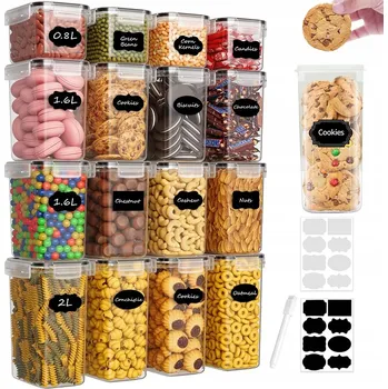 Dóza na potraviny HERMETICKÁ SADA NÁDOB NA SKLADOVÁNÍ POTRAVIN S 20 ŠTÍTKY, 16 KS