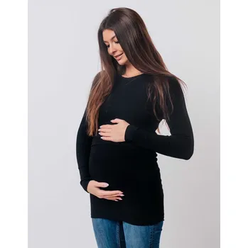 Těhotenská móda Mama L'amour Těhotenské a kojící svetrové tričko 3v1 Amise – černé, žebrované, bavlněné Velikost: 2XL