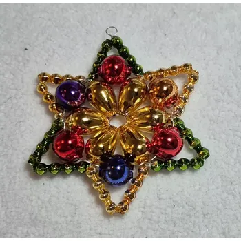 Vánoční ozdoba Vánoční hvězda "HUDEROVKA" - červená/zlatá/barevná (vánoční ozdoby z dutých perlí)