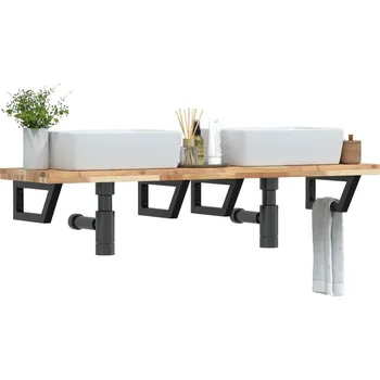 Koupelnový nábytek Deska pod umyvadlo nástěnná ocel a masivní akáciové dřevo Hnědá3302707