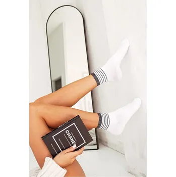 Dámské ponožky Dámské pruhované ponožky se lurexem Milena, Bílá 1 37-41 i170_M0200028F04