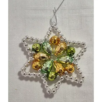 Vánoční ozdoba Vánoční hvězda "HUDEROVKA" - zelená/žlutá (vánoční ozdoby z dutých perlí)