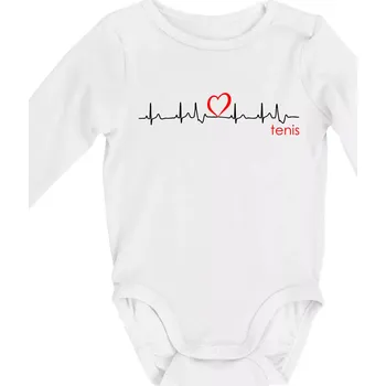 Kojenecký body Moje srdce bije pro tenis - Body kojenecké s dlouhým rukávem - Dlouhý r. do 3 měs ( Bílá )