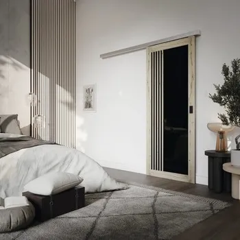 Interiérové dveře Posuvné dveře lamelové Moderno černé sklo/dub 950x2030 mm