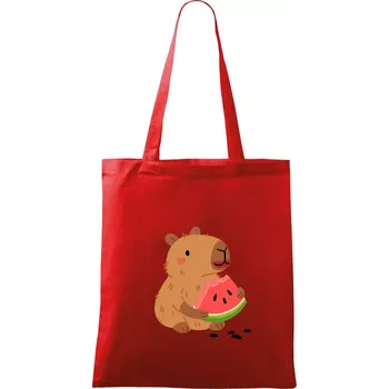 Nákupní taška Kapybara s melounem - Taška bavlněná - 42 x 38 cm ( Červená )