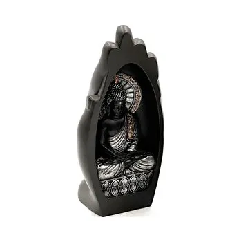 Dekorace - soška - Buddha - ručně vyřezávaný - černá a stříbrná