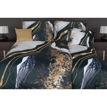 Povlečení Glamonde Marmo černé 140 x 200, 70 x 90 cm zipový uzávěr