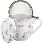 Hrnek 430ml baňatý SAFA kytičky+víčko+sítko NR, porcelán