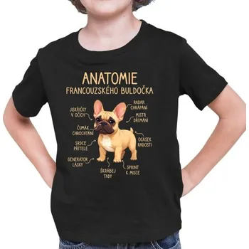 Žertovný předmět Anatomie francouzského buldočka - béžový - dětské tričko s potiskem- Tričkový.cz