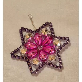 Vánoční ozdoba Vánoční hvězda "HUDEROVKA" - stříbrná/růžová/fialová (vánoční ozdoby z dutých perlí)