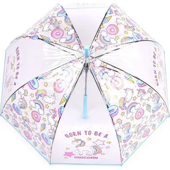 Dívčí průhledný vystřelovací deštník jednorožec - 4 modrá pomněnková, 1 ks