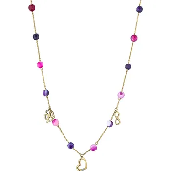 Náhrdelník Náhrdelník ze žlutého zlata s acháty a diamantem - srdce, čtyřlístek, nekonečno - ryzost 585 - 110.480