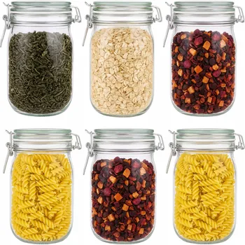 Dóza na potraviny ZAVAŘOVACÍ SKLENICE 1000ml 1l nádoby na potraviny na kávu, čaj, cukr 1 litr 6 Ks