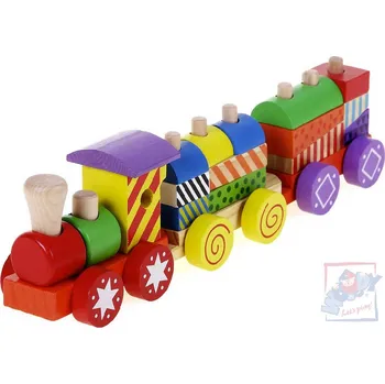 Dřevěná hračka WOODY DŘEVO Baby vláček barevný navlékací set s kostkami pro miminko | 528203