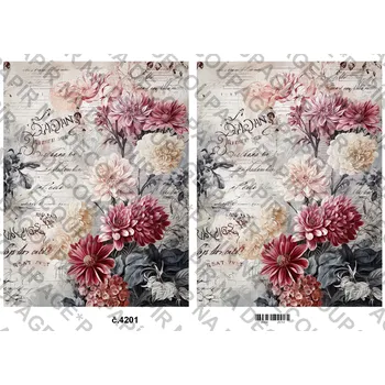 Umělecký papír Rýžový a soft papír na decoupage - Květiny - KB04201 Materiál: Soft, Rozměr: A4