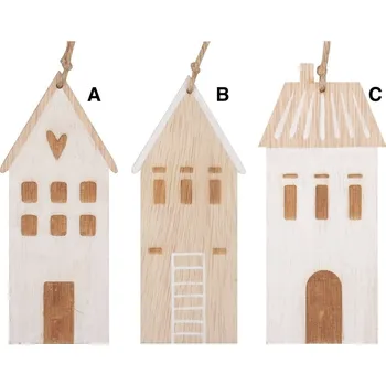 Vánoční dekorace Dřevěný domek na zavěšení přírodní 13 cm Varianta: Dřevěný domek na zavěšení přírodní 13 cm C Varianta