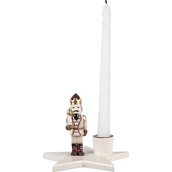 Vánoce Béžový keramický svícen Louskáček ChrisMs - 15*14*12 cm