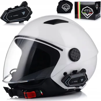 Helma na motorku MOTOCYKLOVÁ PŘILBA OTEVŘENÁ | VITO UNO | BÍLÁ LESKLÁ SKÚTR CHOPPER ECE 22.06