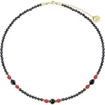 Manoki Luxusní náhrdelník s černými turmalíny a přírodnímy korály WA752GK Červená 38 cm + 5 cm (prodloužení)