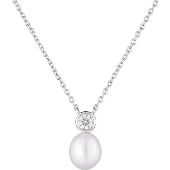 Přívěsek ANNA PERLY Elegantní stříbrný přívěsek s levandulovou perlou na luxusním řetízku se zdobným prvkem a zirkony fialová